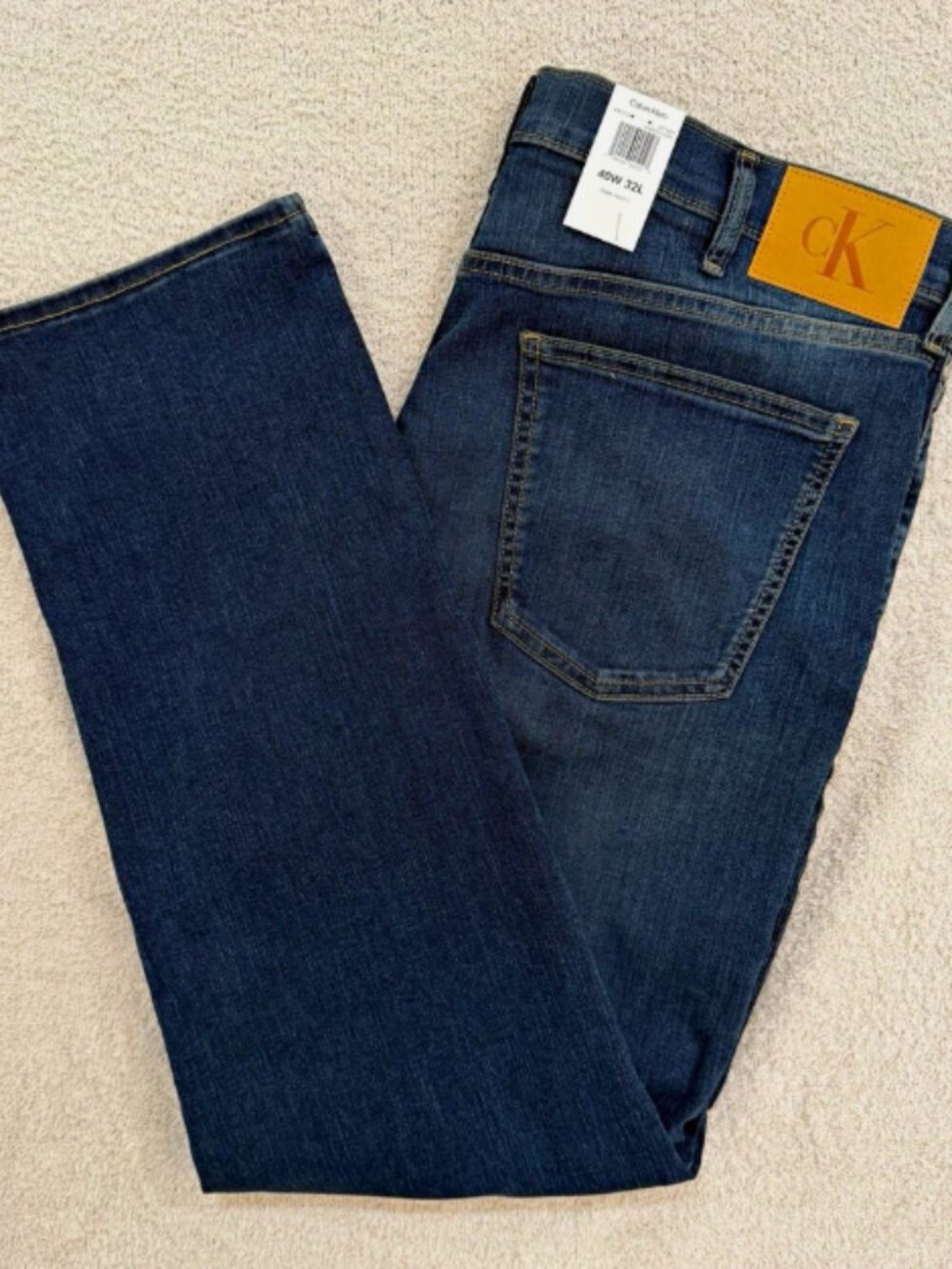 New Calvin Klein Mens Dark Wash Blue Denim Jeans Straight Fit 40x32 5 pocket